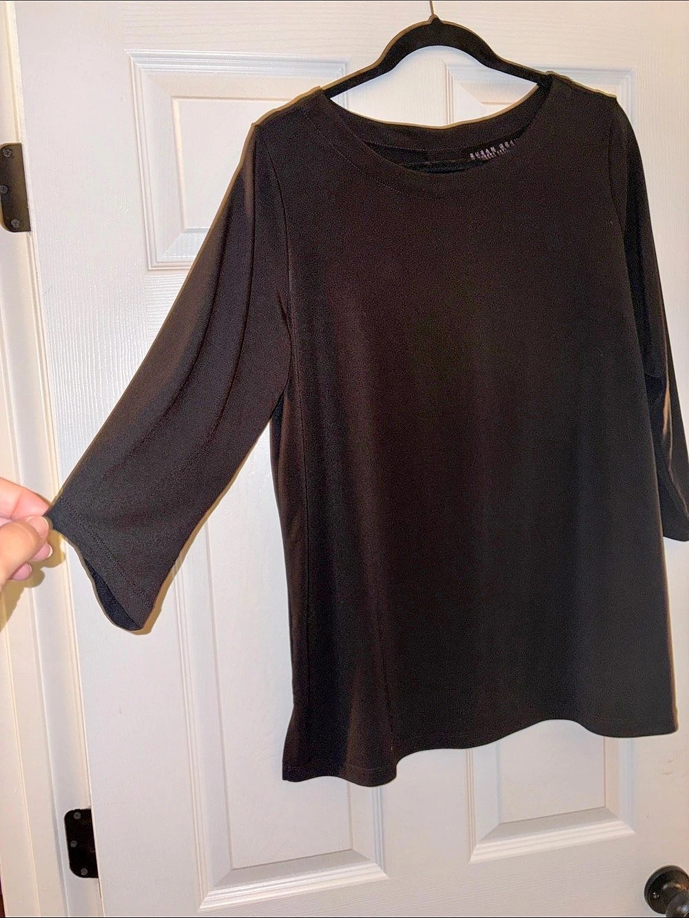 Susan Graver Modern Essentials Liquid Knit 3/4 Sleeve Top Black Large